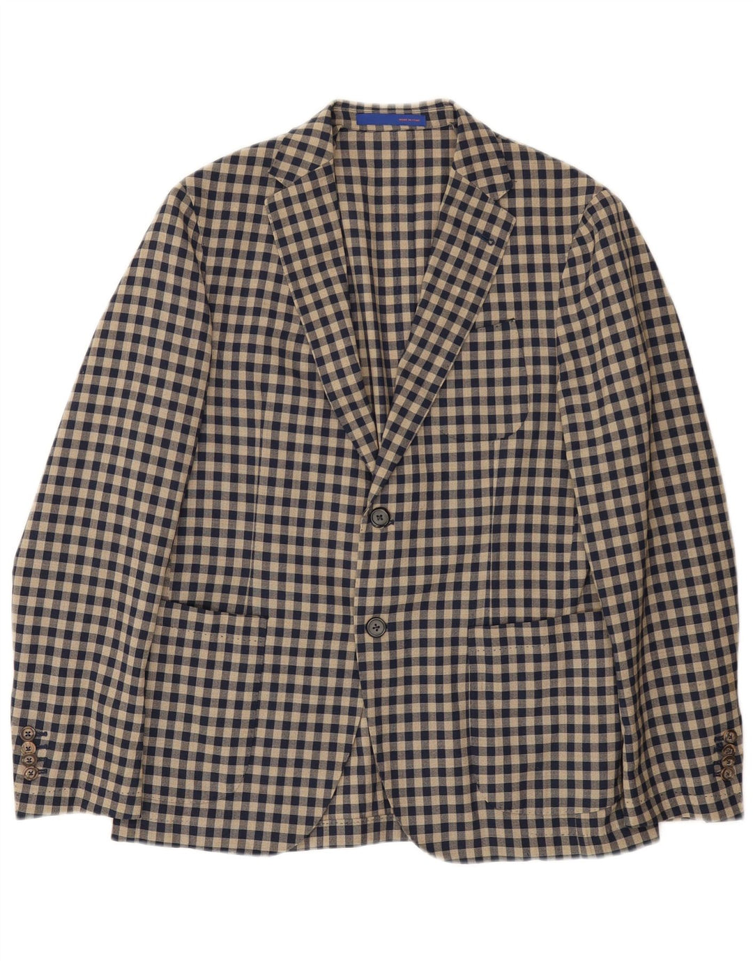Angelico Herre 2-knaps blazerjakke IT 50 Stor Beige Gingham Wool