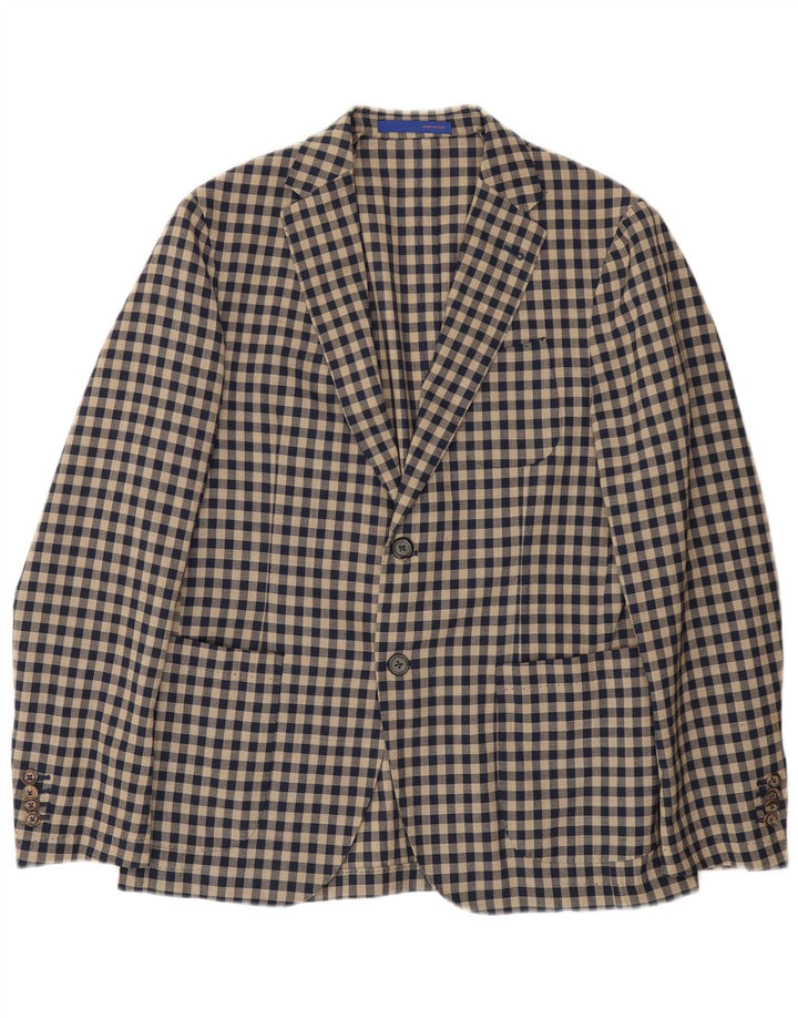 Angelico Herre 2-knaps blazerjakke IT 50 Stor Beige Gingham Wool