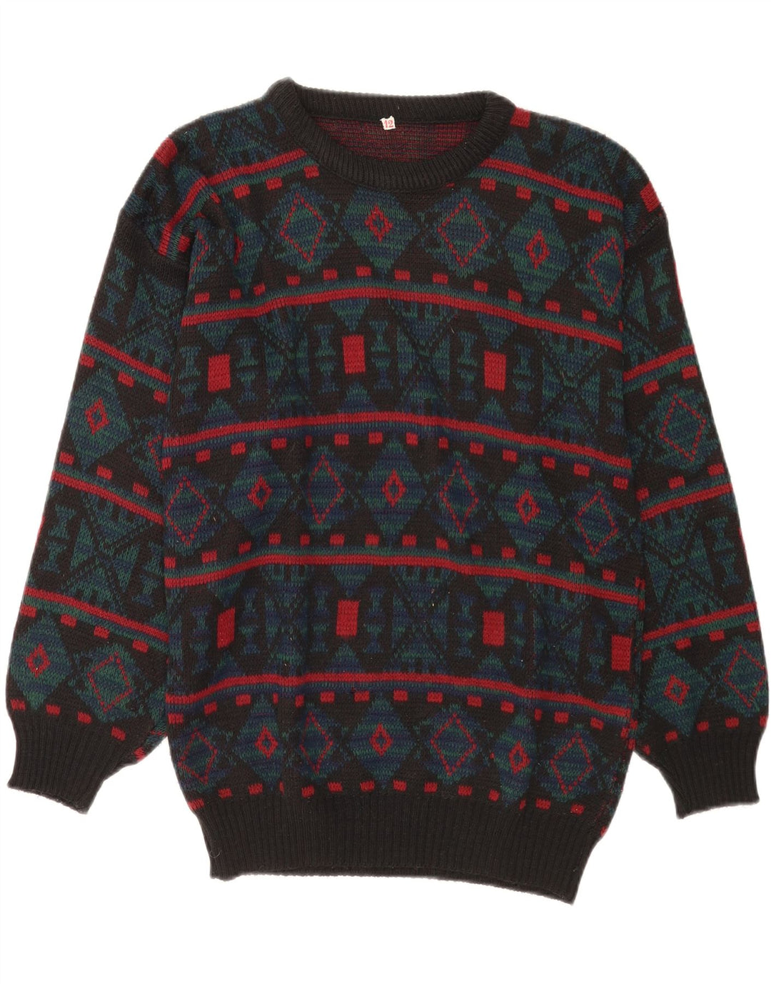 Vintage mænd med rund hals sweater mellemgrå geometrisk