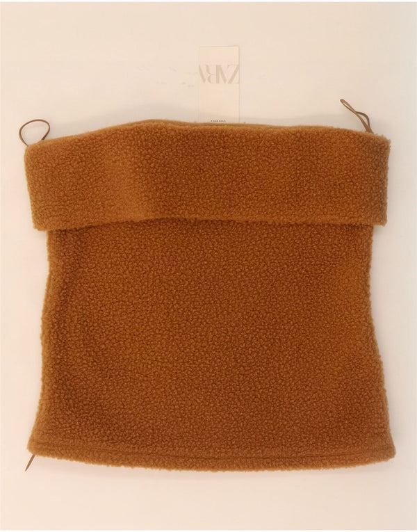 Zara Womens Crop Fleece Strapless Top UK 18 XL Brown Polyester