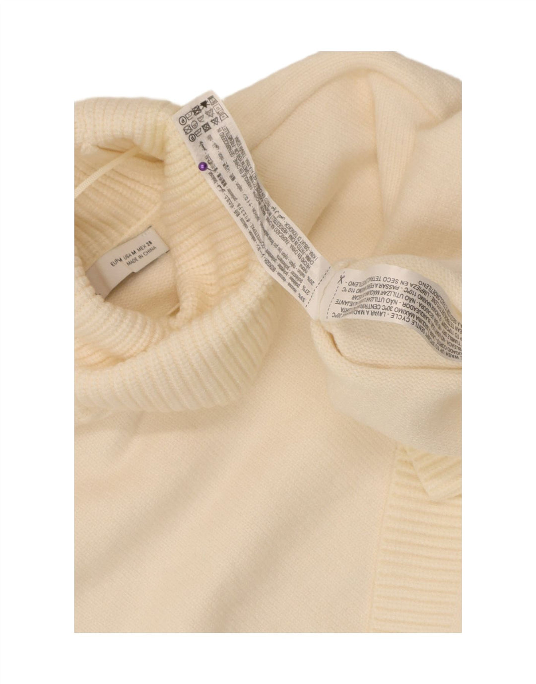 Zara Dame Crop Roll Neck Jumper Sweater UK 14 Medium Off White Viscose