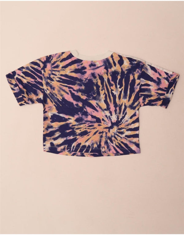 Adidas Womens Crop Grafisk T-Shirt Top UK 12 Medium Multicolored Tie Dye