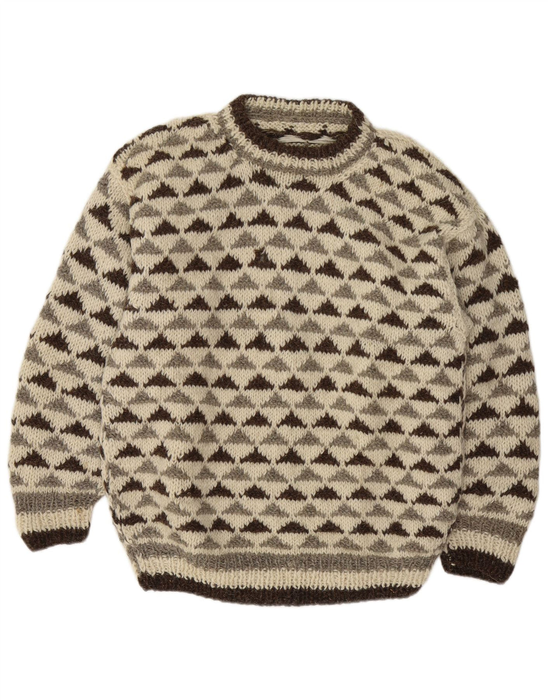 Vintage Herre rund hals sweater Medium Off White Geometrisk