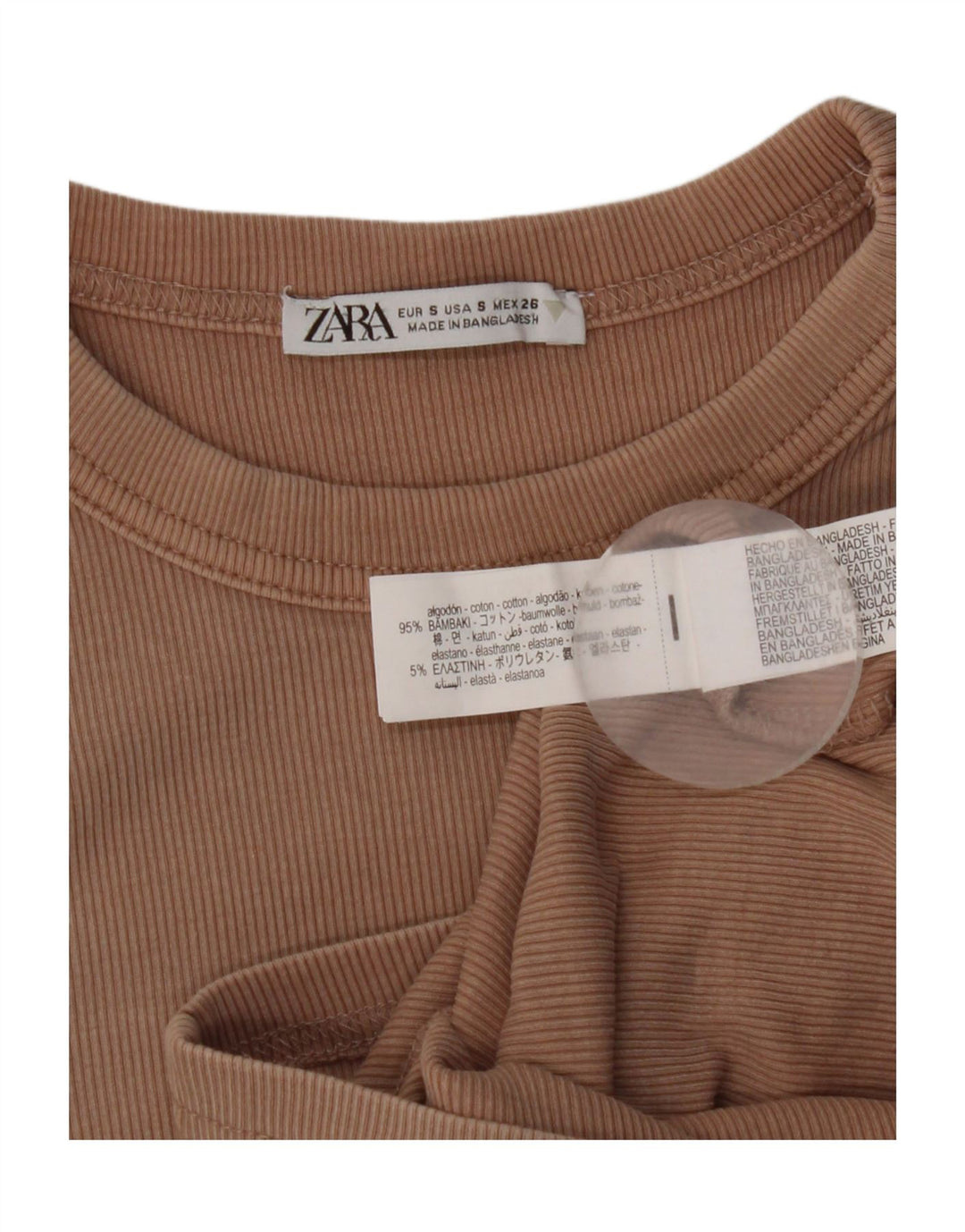 Zara Dametop Langærmet UK 8 Lille Beige Bomuld