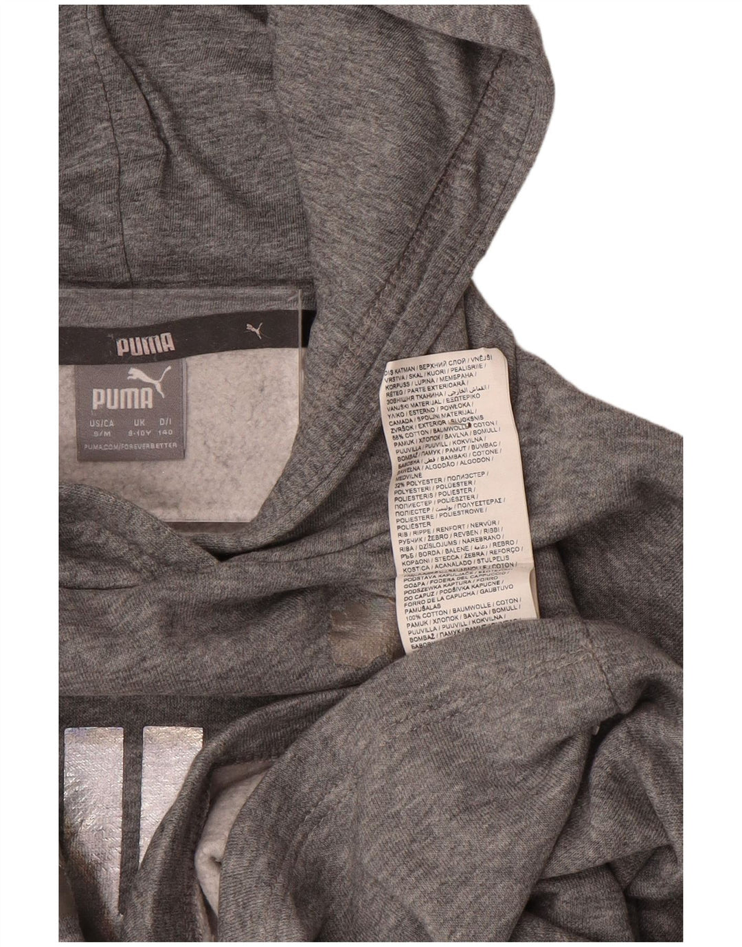 PUMA Girls Crop Graphic Hoodie Jumper 9-10 år Grå Bomuld