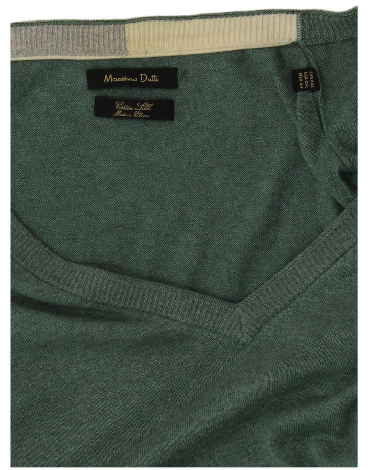 MASSIMO DUTTI Herre V-hals sweater 2XL Grøn Bomuld