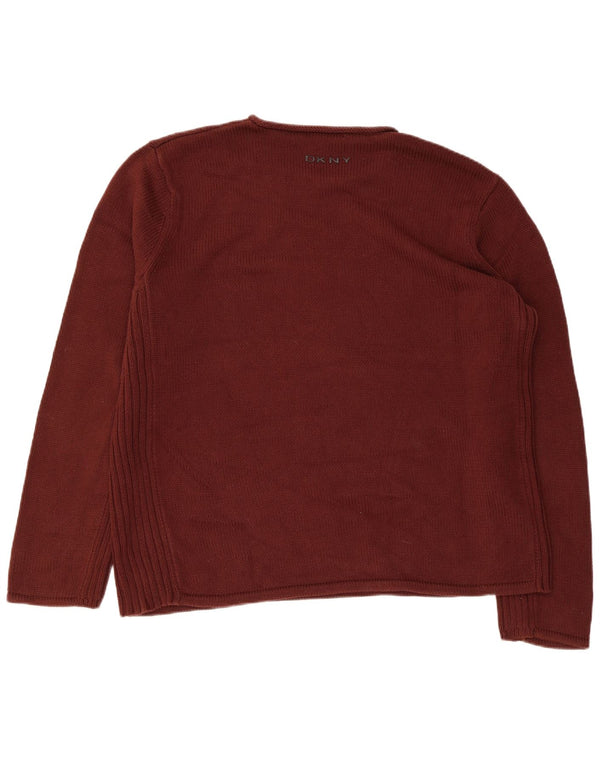 DKNY Womens Crew Neck Jumper Sweater UK 18 XL Brown Cotton