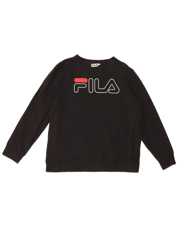 Fila Dame Grafisk Sweatshirt Jumper UK 14 Stor sort bomuld