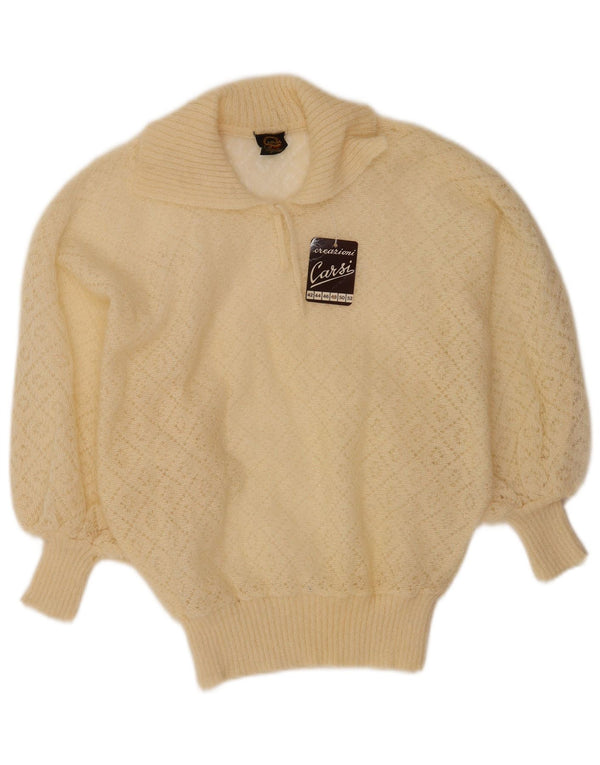 Vintage Dame Polo Neck Jumper Sweater IT 48 XL Off White Geometrisk Mohair