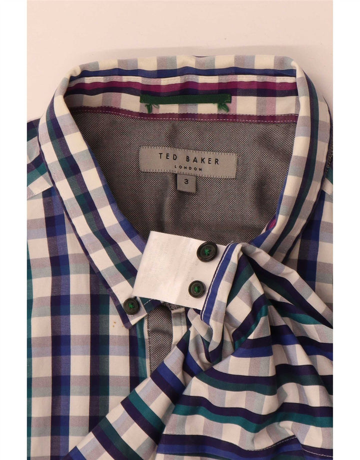 Ted Baker herreskjorte str. 3 Medium Blue Gingham Cotton