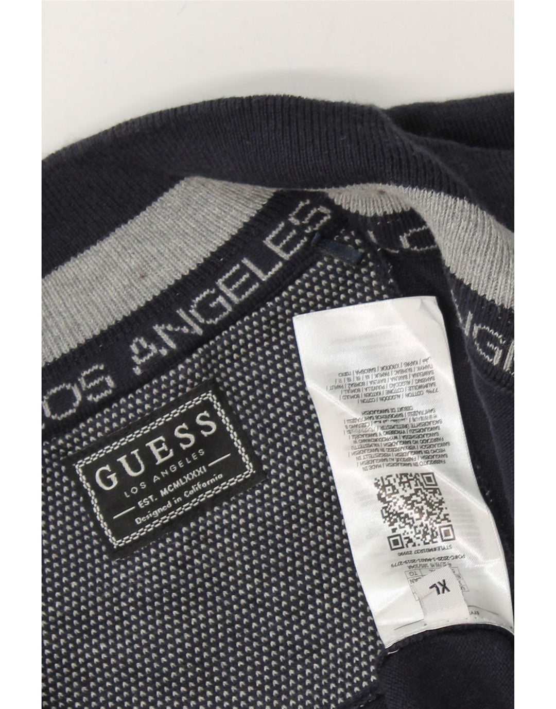 GUESS Mens Cardigan Sweater XL Navy Blue Cotton Vintage Guess and Second-Hand Guess from Messina Hembry 