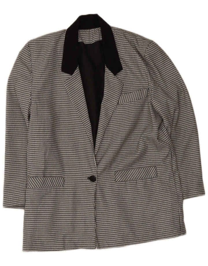 Vintage Dame 1-knaps blazerjakke UK 16 Large Grey Houndstooth