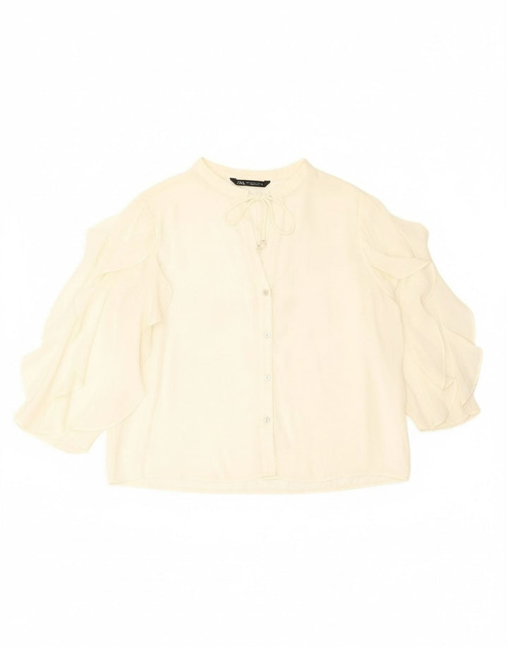 ZARA Womens 3/4 Sleeve Shirt Blouse UK 18 XL Off White Polyester
