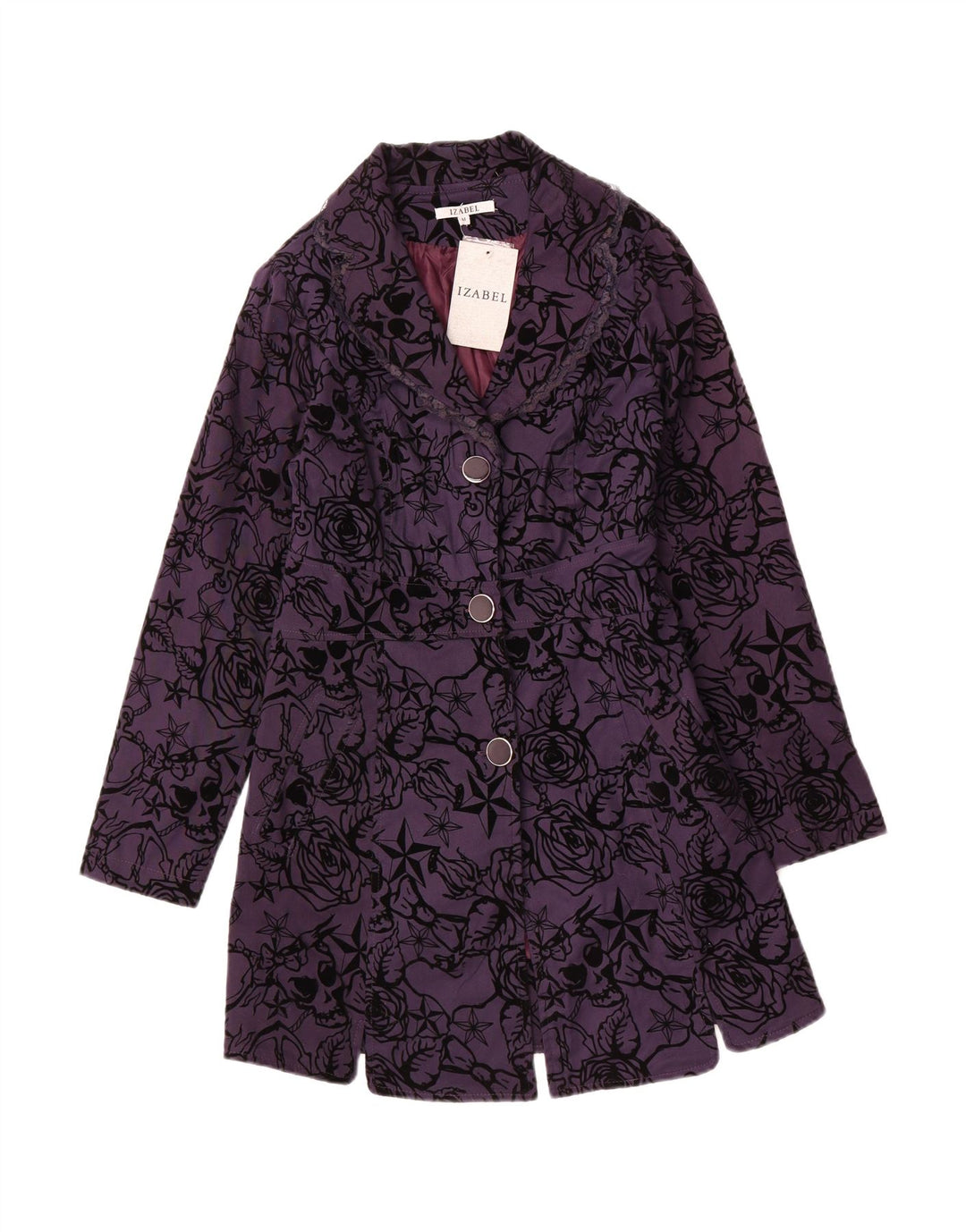 IZABEL Womens Overcoat UK 12 Medium Purple Floral