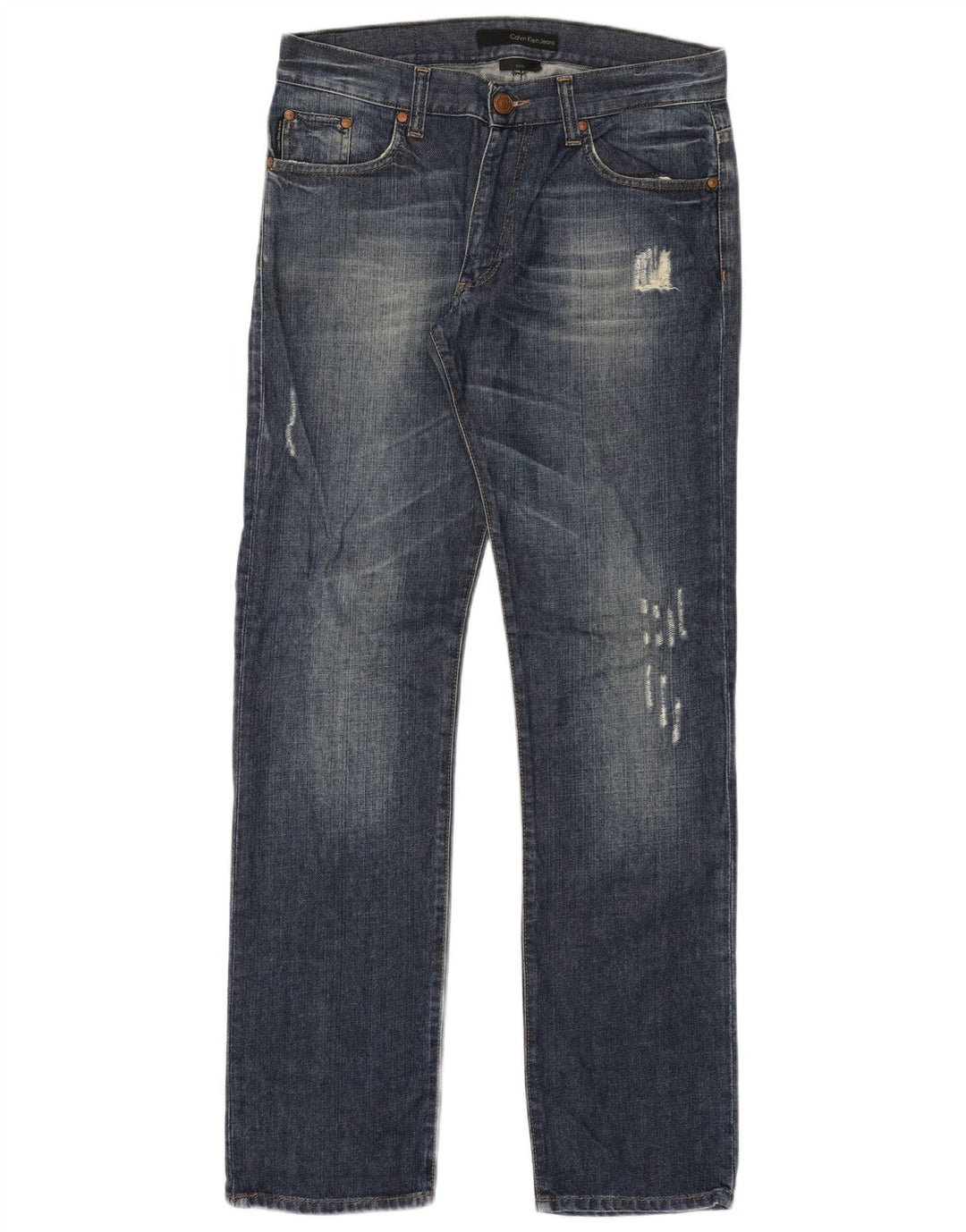 Calvin Klein Herre Distressed Slim Jeans W31 L33 Blå Bomuld