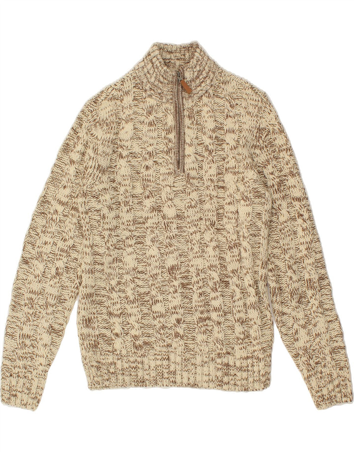 JOHN BANER Mens Zip Neck Jumper Sweater Small Beige Flecked Acrylic Vintage John Baner and Second-Hand John Baner from Messina Hembry 