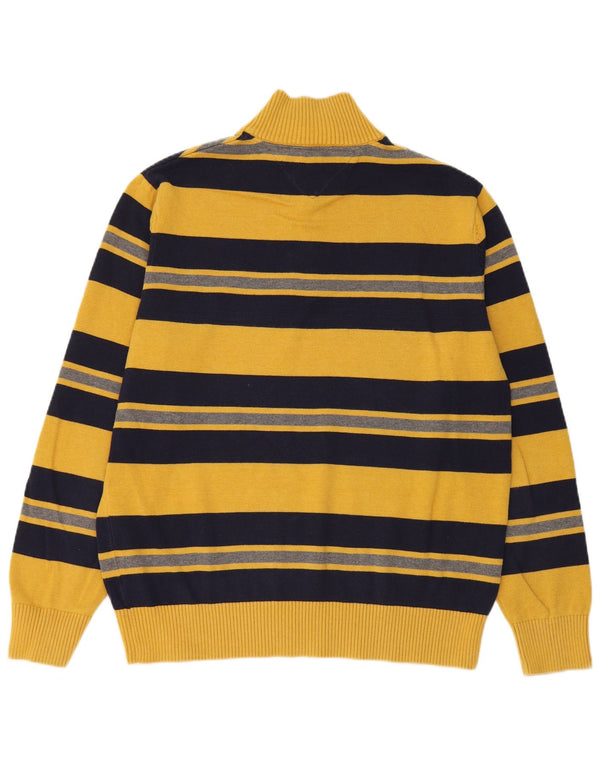 Tommy Hilfiger Mens Zip Neck Jumper Sweater Large Yellow Striped Cotton
