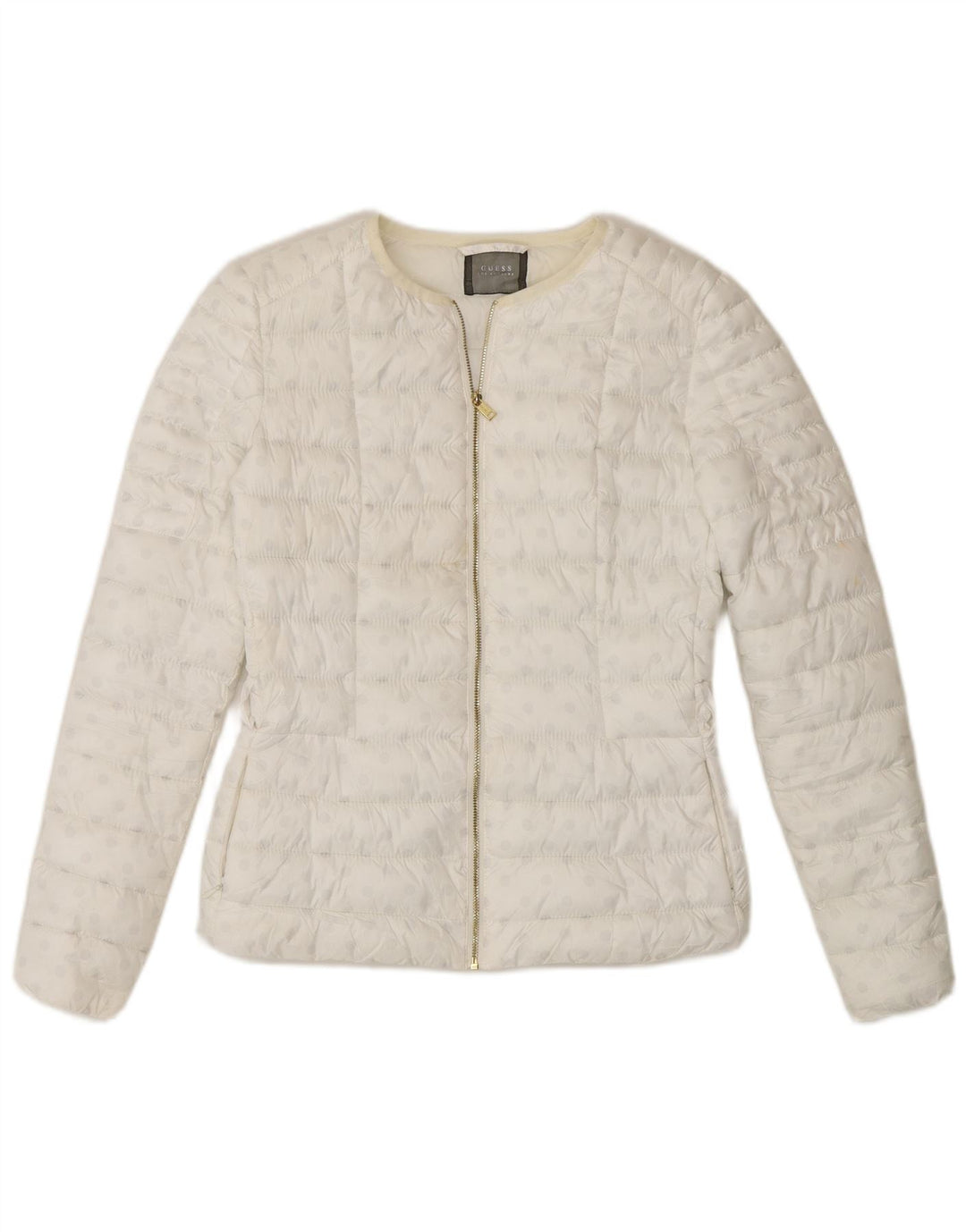 Guess polstret jakke til kvinder UK 6 XS Hvid plettet polyester