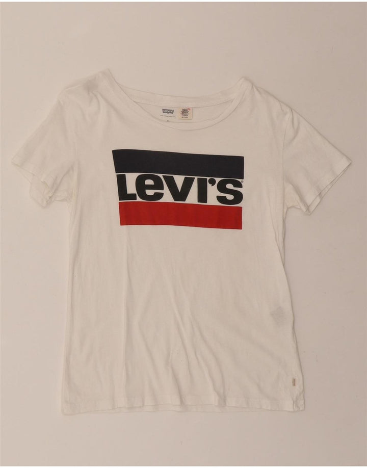 LEVI'S Womens Graphic T-Shirt Top UK 6 XS White Vintage Levi's and Second-Hand Levi's from Messina Hembry 