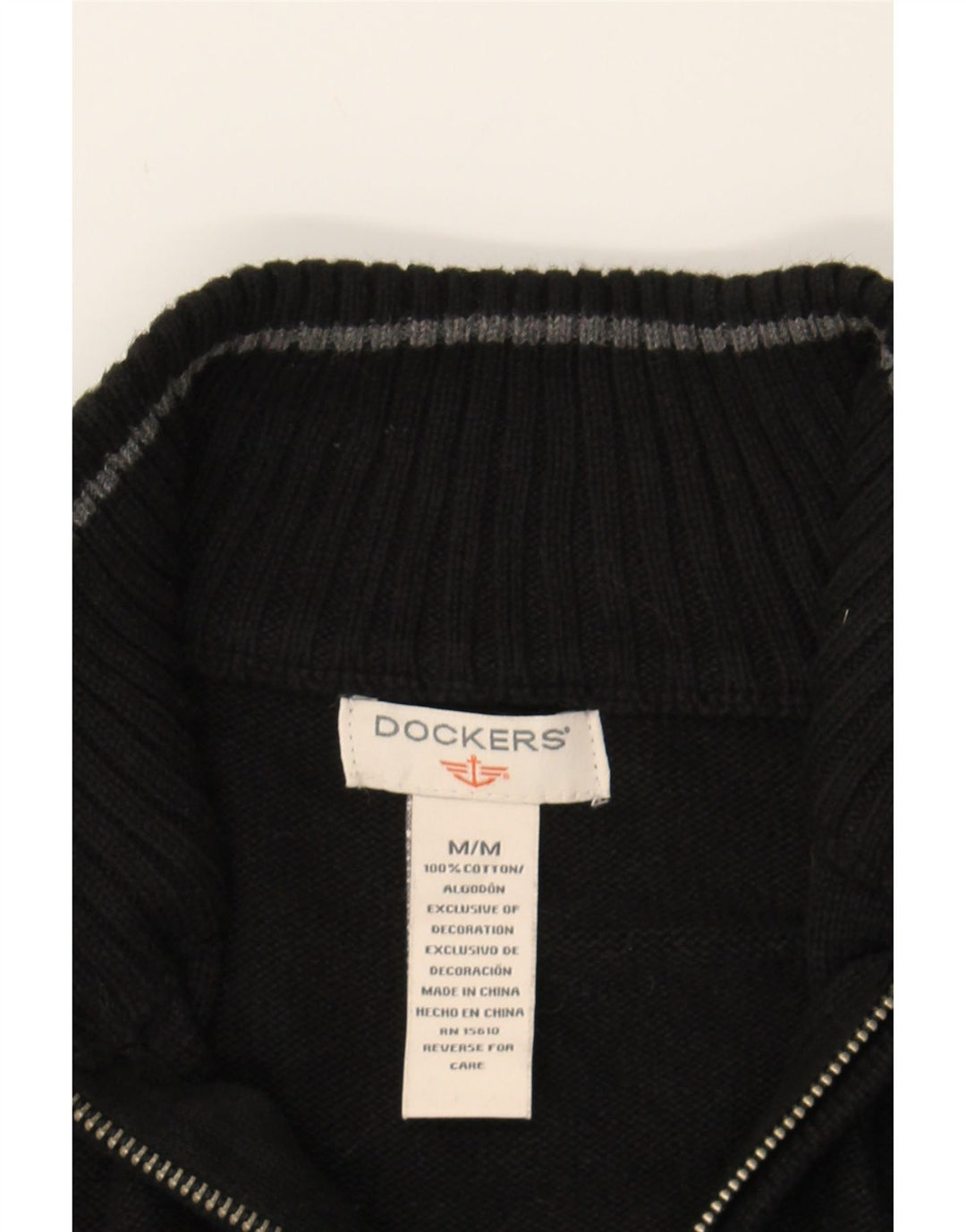 DOCKERS Mens Zip Neck Jumper Sweater Medium Black Cotton Vintage Dockers and Second-Hand Dockers from Messina Hembry 