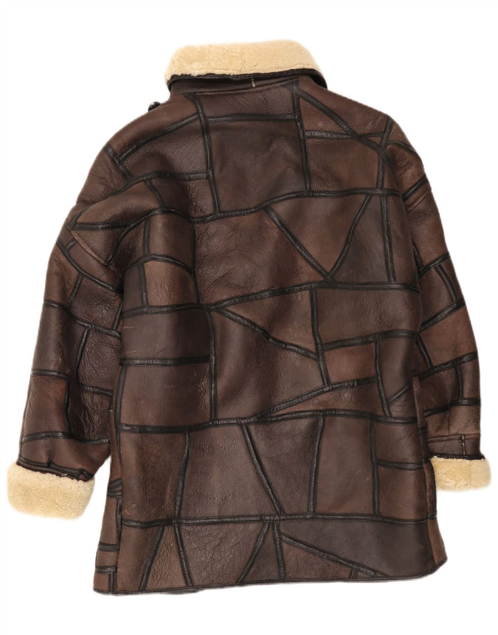 Vintage Dame Shearling Coat UK 18 XL Brun Patchwork