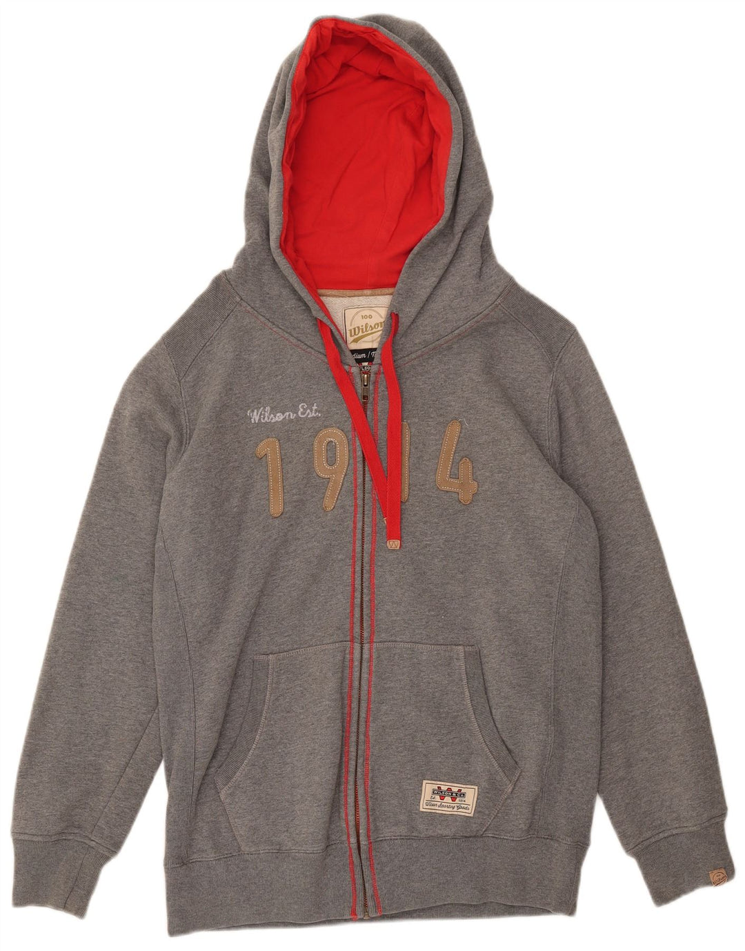 WILSON Mens Graphic Zip Hoodie Sweater Medium Grey Cotton
