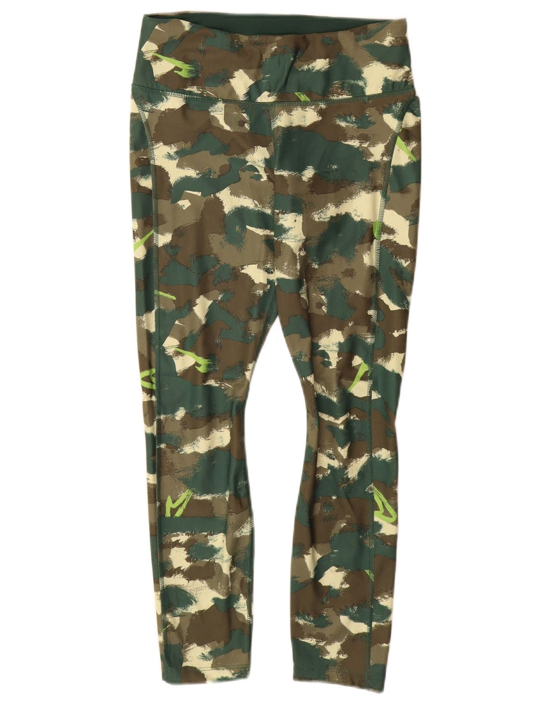 NIKE Dame Dri Fit Leggings UK 12 Medium Green Camouflage Polyester