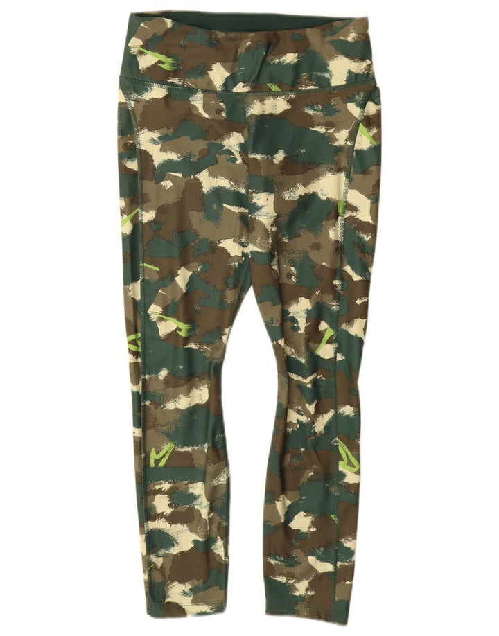 NIKE Dame Dri Fit Leggings UK 12 Medium Green Camouflage Polyester