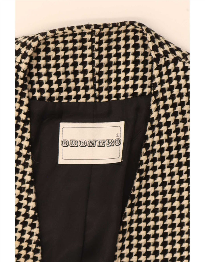 Vintage dame 1-knaps blazerjakke UK 14 Medium Black Houndstooth Uld