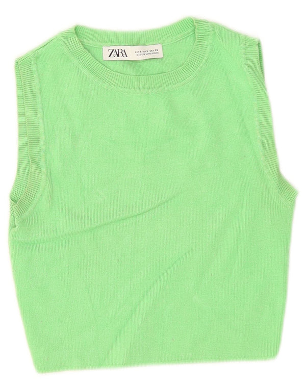 Zara Womens Crop Vest Tank Top UK 8 Small Green Viscose