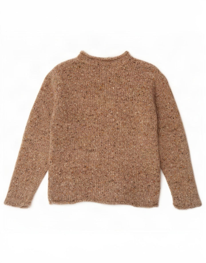 Aran Dame Oversized Turtle Neck Jumper Sweater UK 10 Small Beige Flecked