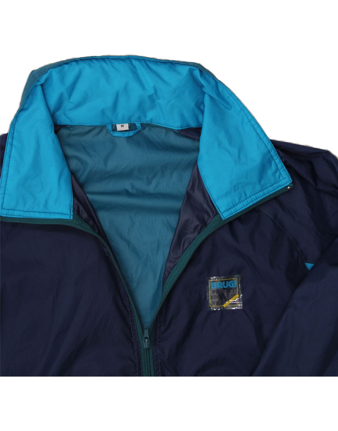 BRUGI Mens Rain Jacket UK 38 Medium Navy Blue Colourblock Polyamide Vintage Brugi and Second-Hand Brugi from Messina Hembry 
