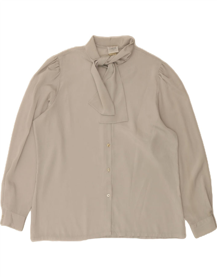 VINTAGE Womens Front Tie Shirt Blouse EU 38 Medium Grey Polyester Vintage Vintage and Second-Hand Vintage from Messina Hembry 