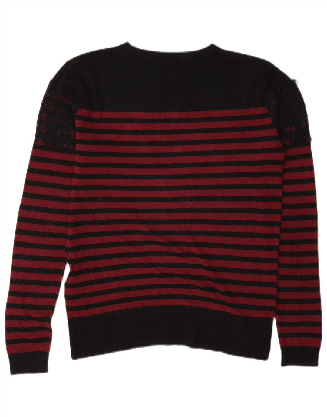 Warehouse Dame Crew Neck Jumper Sweater UK 8 Lille sort stribet viskose
