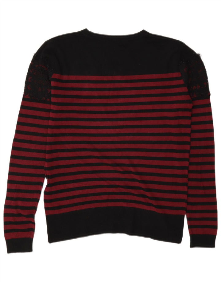 Warehouse Dame Crew Neck Jumper Sweater UK 8 Lille sort stribet viskose
