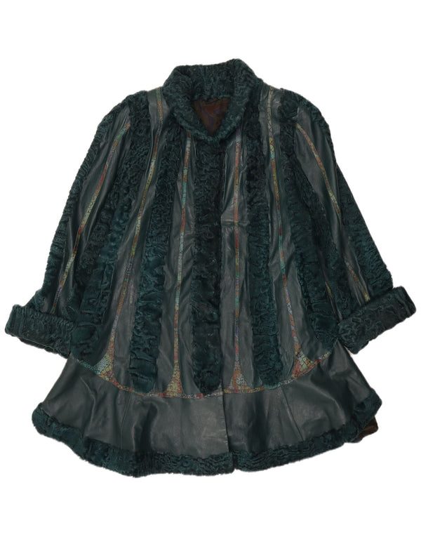 Vintage damepels læderfrakke UK 22 3XL Grøn