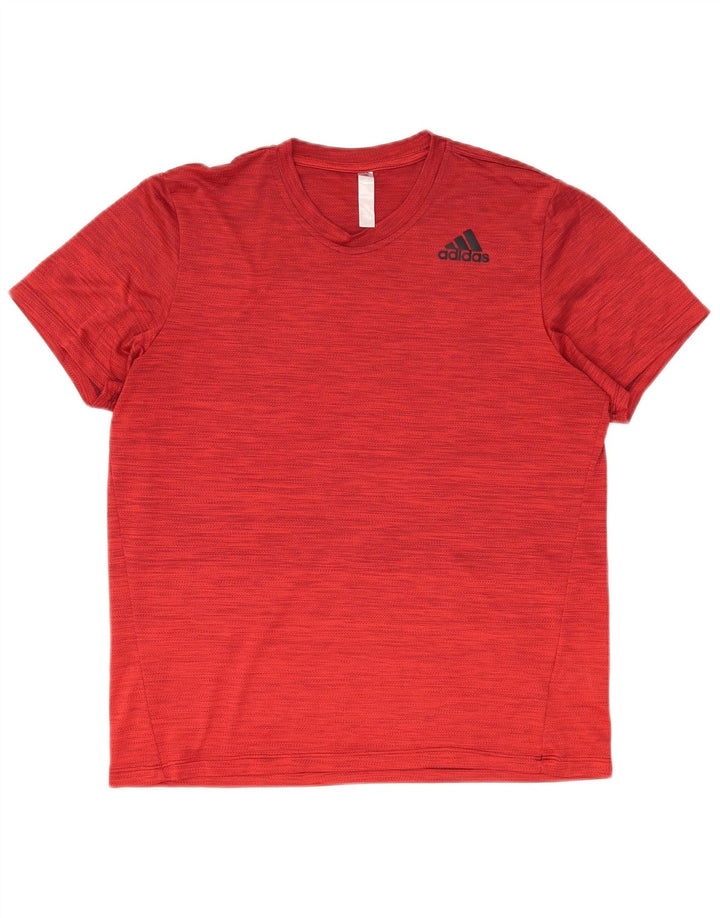 Adidas Herre T-Shirt Top Large Rød Flecked Polyester