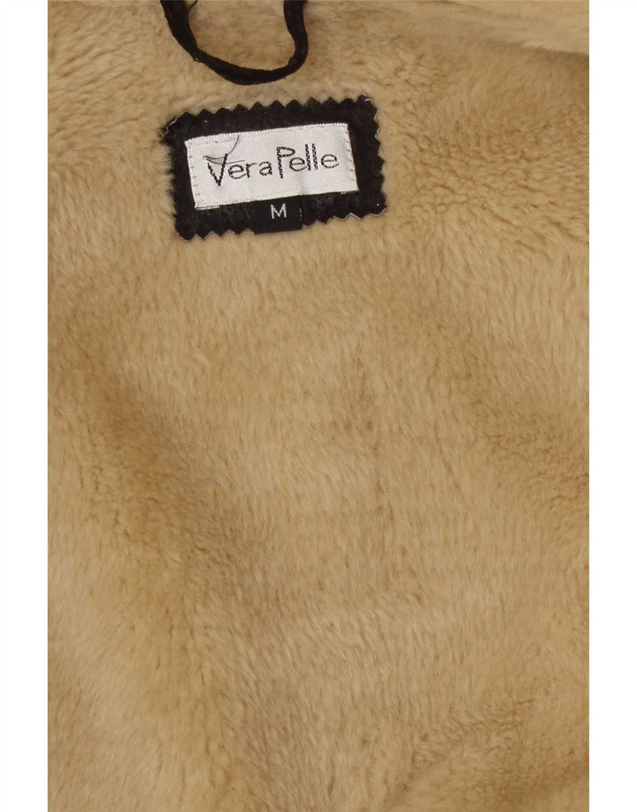Vintage Sherpa læderjakke til mænd UK 38 Medium Brown Colourblock