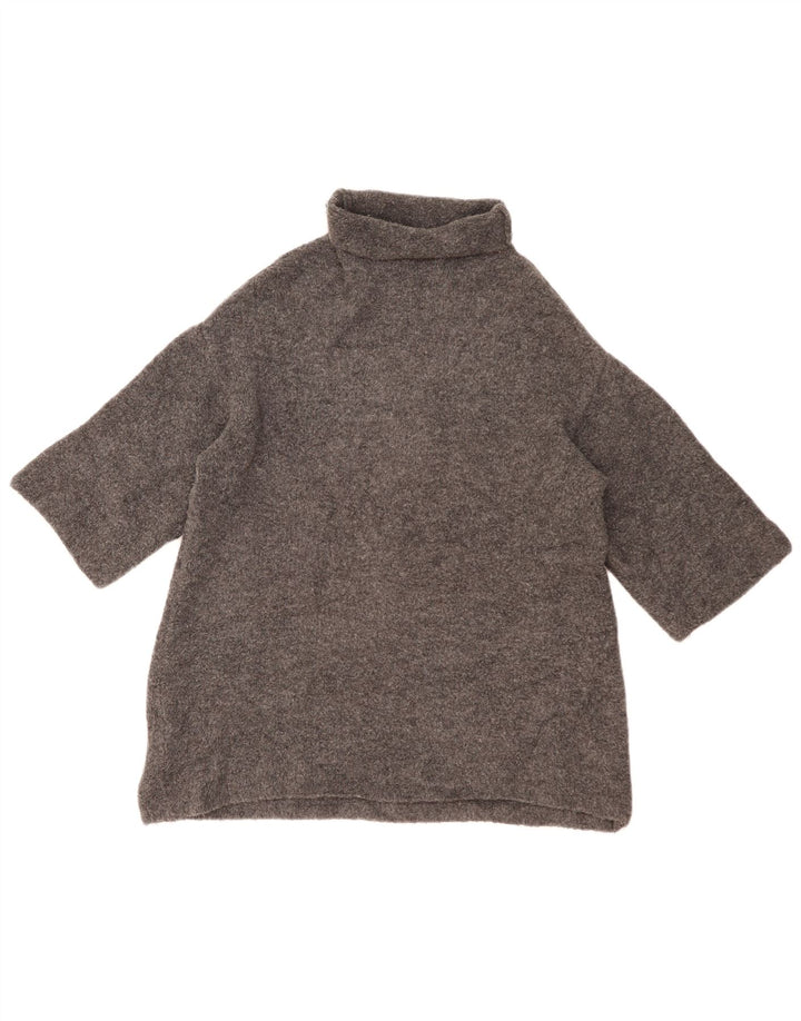 ZARA Dame 3/4 ærmer oversized trøjetrøje med rullehals UK 10 lille grå