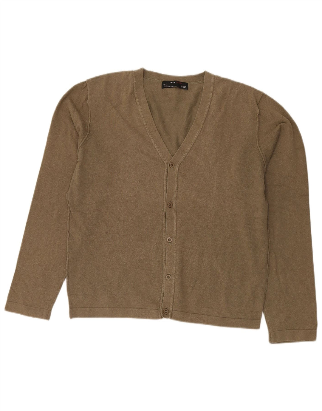 Zara Herre Cardigan Sweater Stor Khaki Bomuld