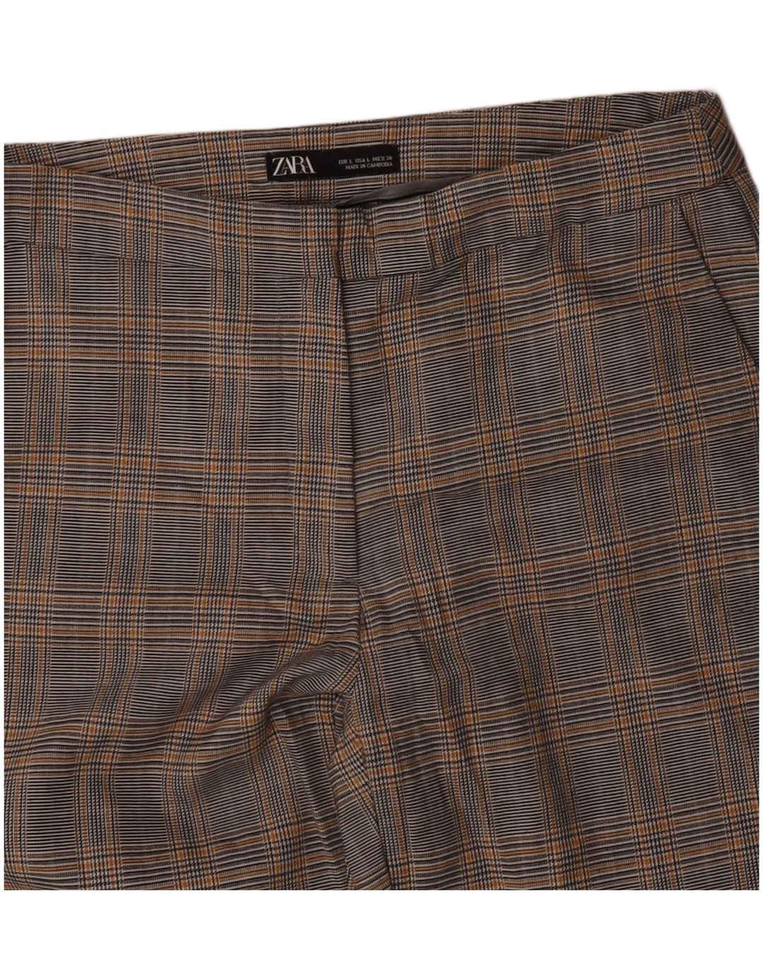 ZARA lige chinosbukser til kvinder Large W30 L26 Grå Houndstooth