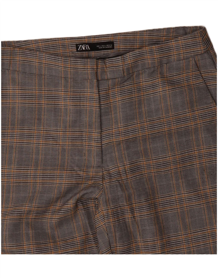 ZARA lige chinosbukser til kvinder Large W30 L26 Grå Houndstooth