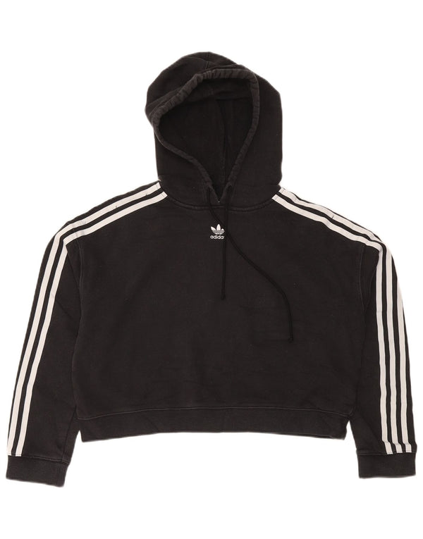 Adidas Womens Crop Oversized Hoodie Jumper UK 10 Small Black Bomuld