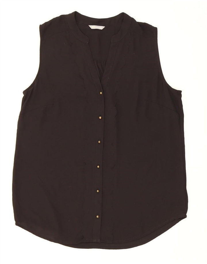 MARKS & SPENCER ærmeløs skjortebluse til kvinder UK 14 Large Black