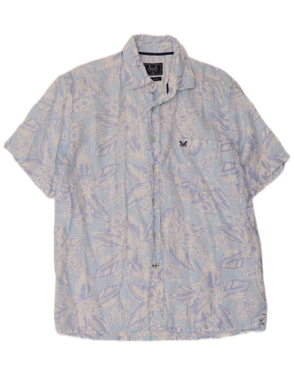 Crew Clothing Herre kortærmet skjorte Medium Blue Floral Linen