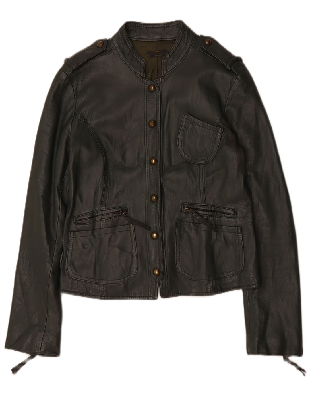 Sasch Womens Military Crop Læderjakke UK 14 Large Green