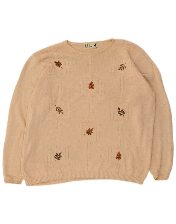 Tulchan Dame Boat Neck Jumper Sweater UK 18 XL Beige Floral Bomuld
