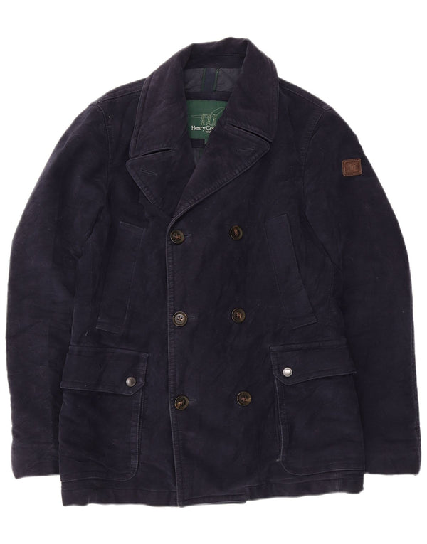 Henry Cottons Herre Pea Coat IT 46 Small Navy Blue Cotton