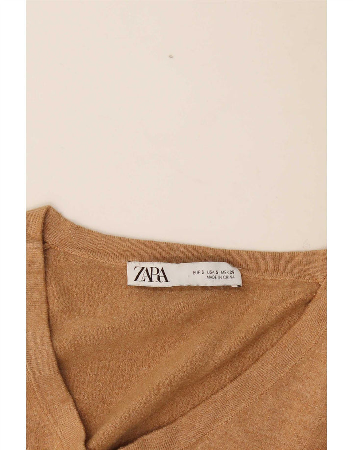 Zara Dame V-hals sweater UK 10 Small Beige