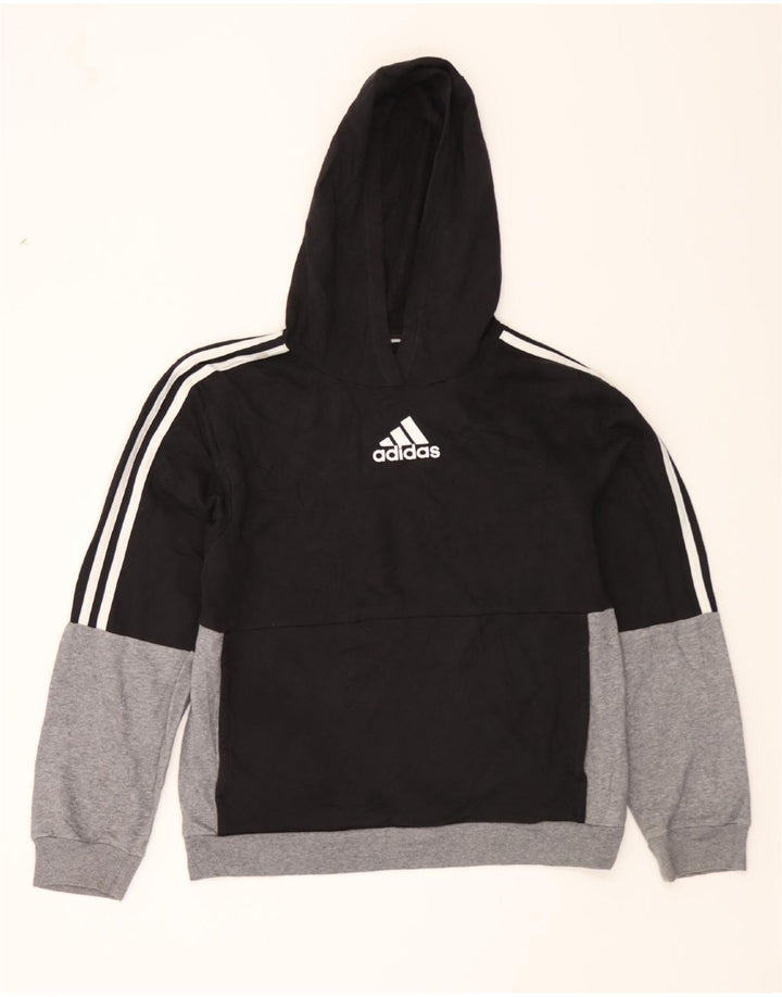 ADIDAS Womens Hoodie Jumper UK 14 Medium Black Colourblock Vintage Adidas and Second-Hand Adidas from Messina Hembry 